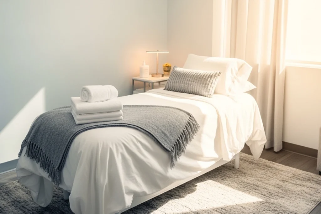 Calm, relaxing med spa treatment room representing comfort-focused care in Lake Hallie.