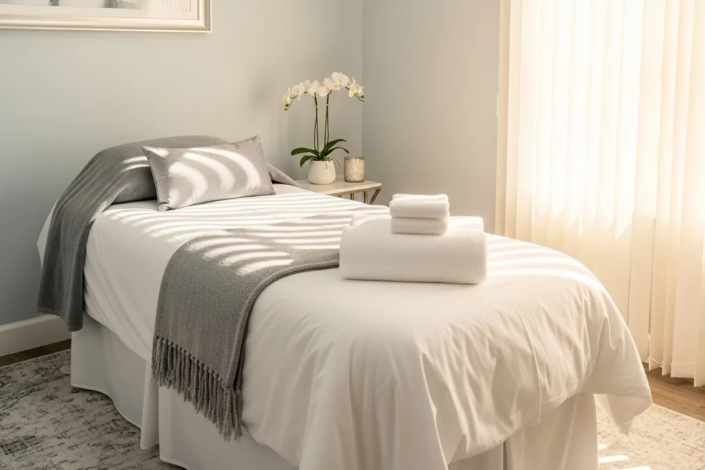 Calm, relaxing med spa treatment room representing comfort-focused care in South Eau Claire.