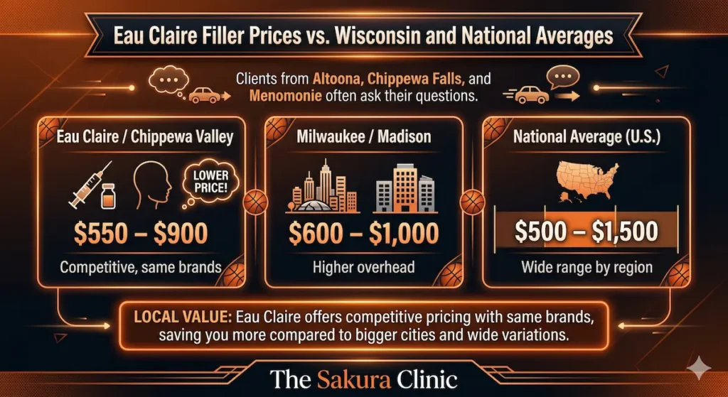 Eau Claire Filler Prices vs. Wisconsin and National Averages